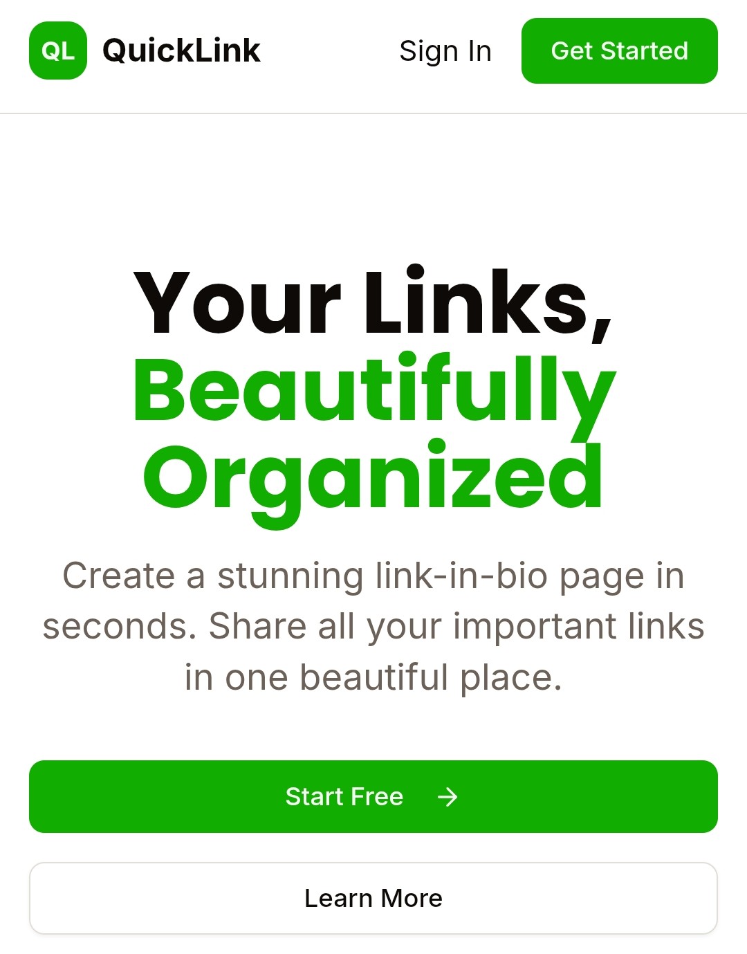 Quicklink Landing Page